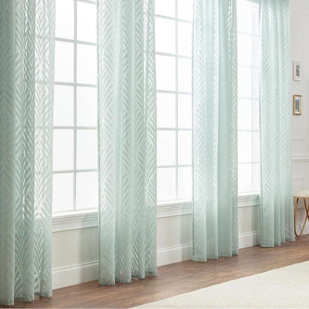 Chanasya Premium Leaf Voile‎ Sheer Curtains 2-Panel Light Filtering 52 x 84 Sage